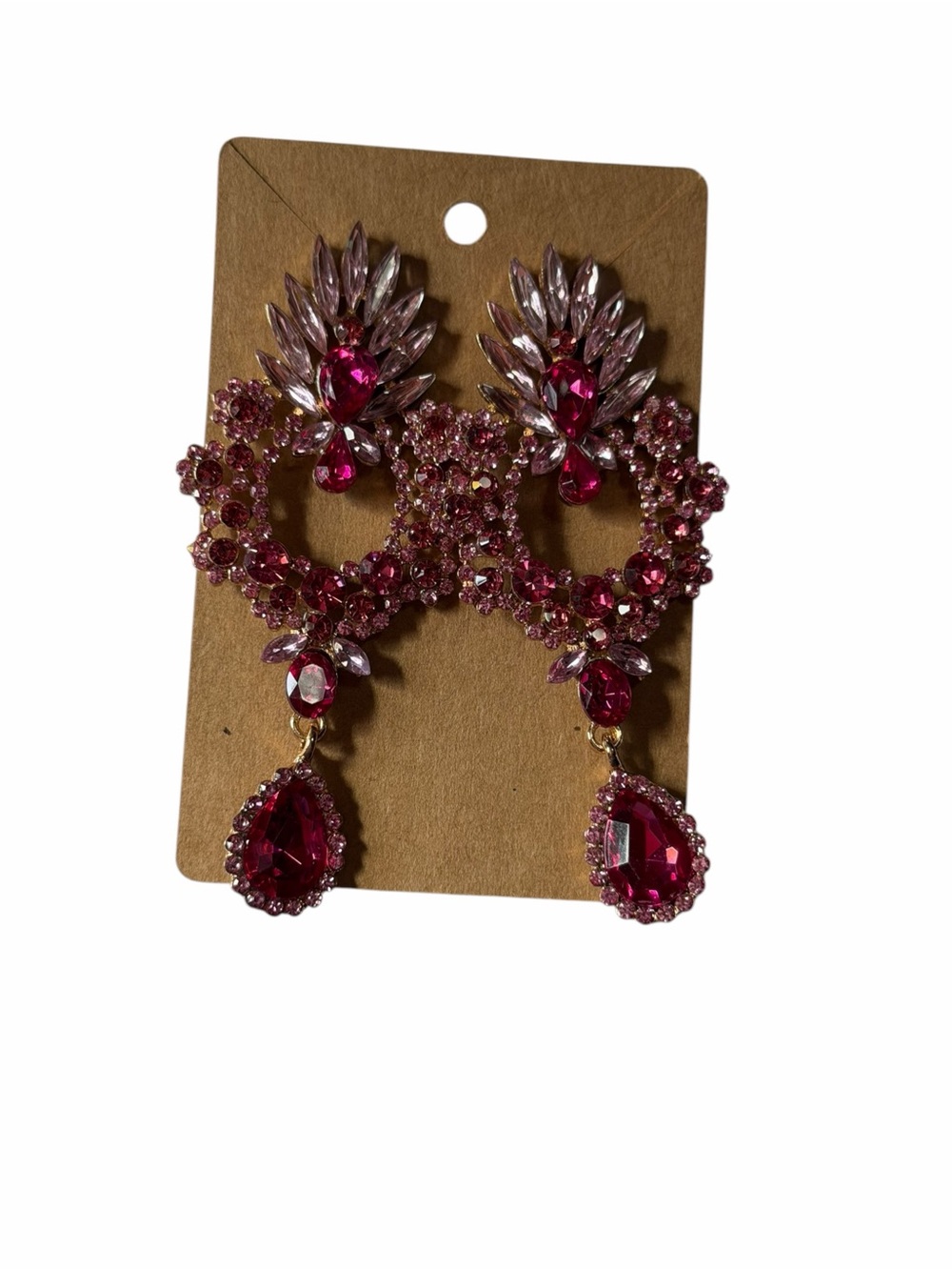 Fuchsia Pink Crystal Drop Stud Vintage Fashion Earrings